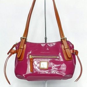 Dooney & Bourke Small Nina Magenta (Pink) British Tan Trimmed Patent Handbag